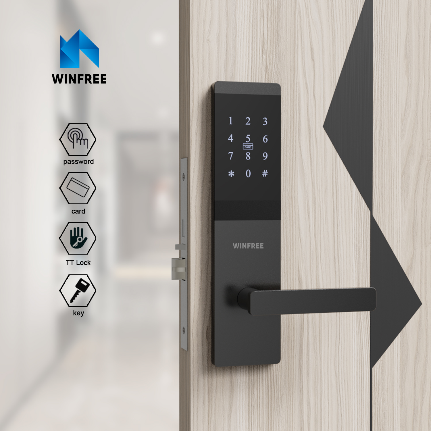 Khóa cửa thông minh thẻ từ & mật mã cho căn hộ, văn phòng WINFREE HC-P0101