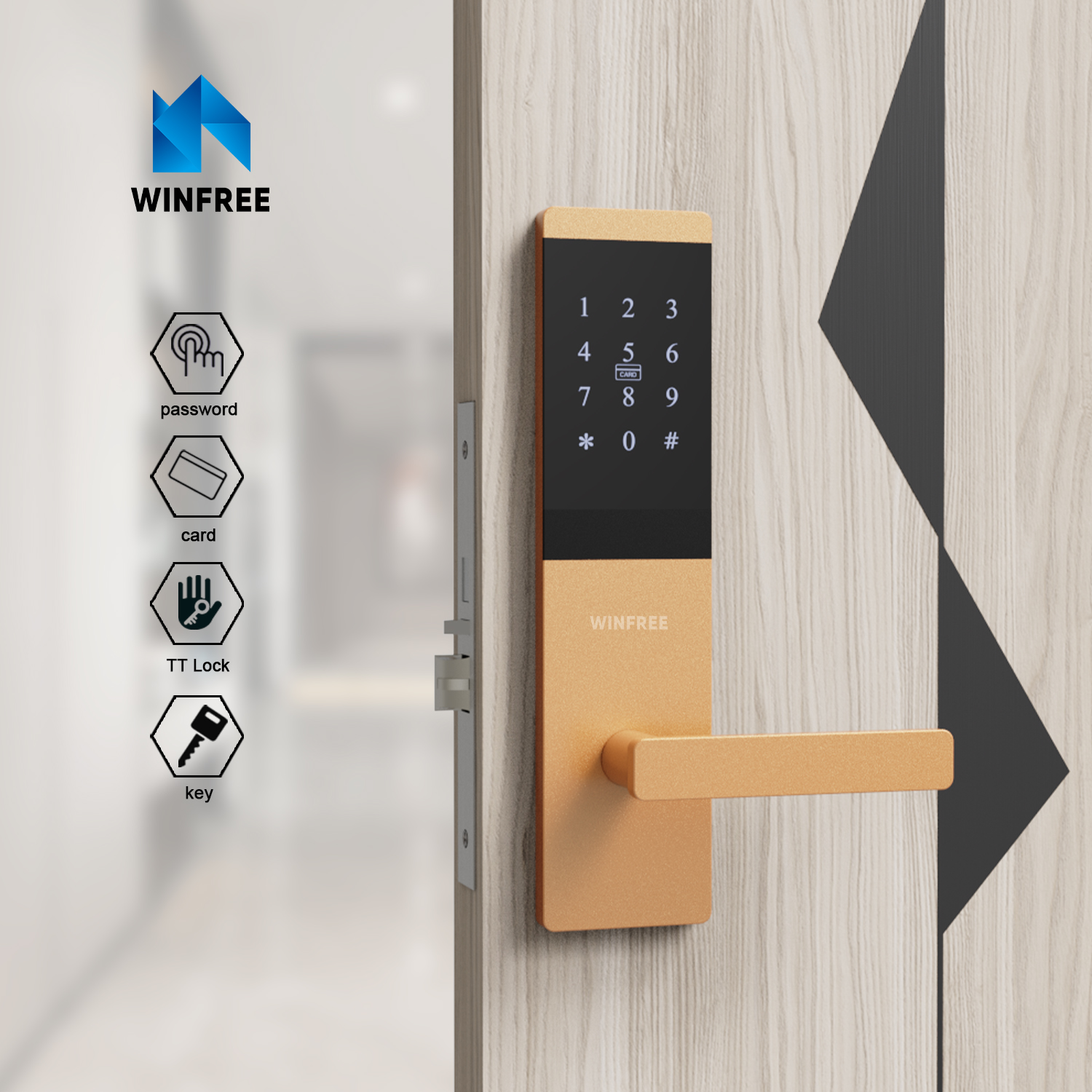 Khóa cửa thông minh thẻ từ & mật mã cho căn hộ, văn phòng WINFREE HC-P0101 - Ảnh 2