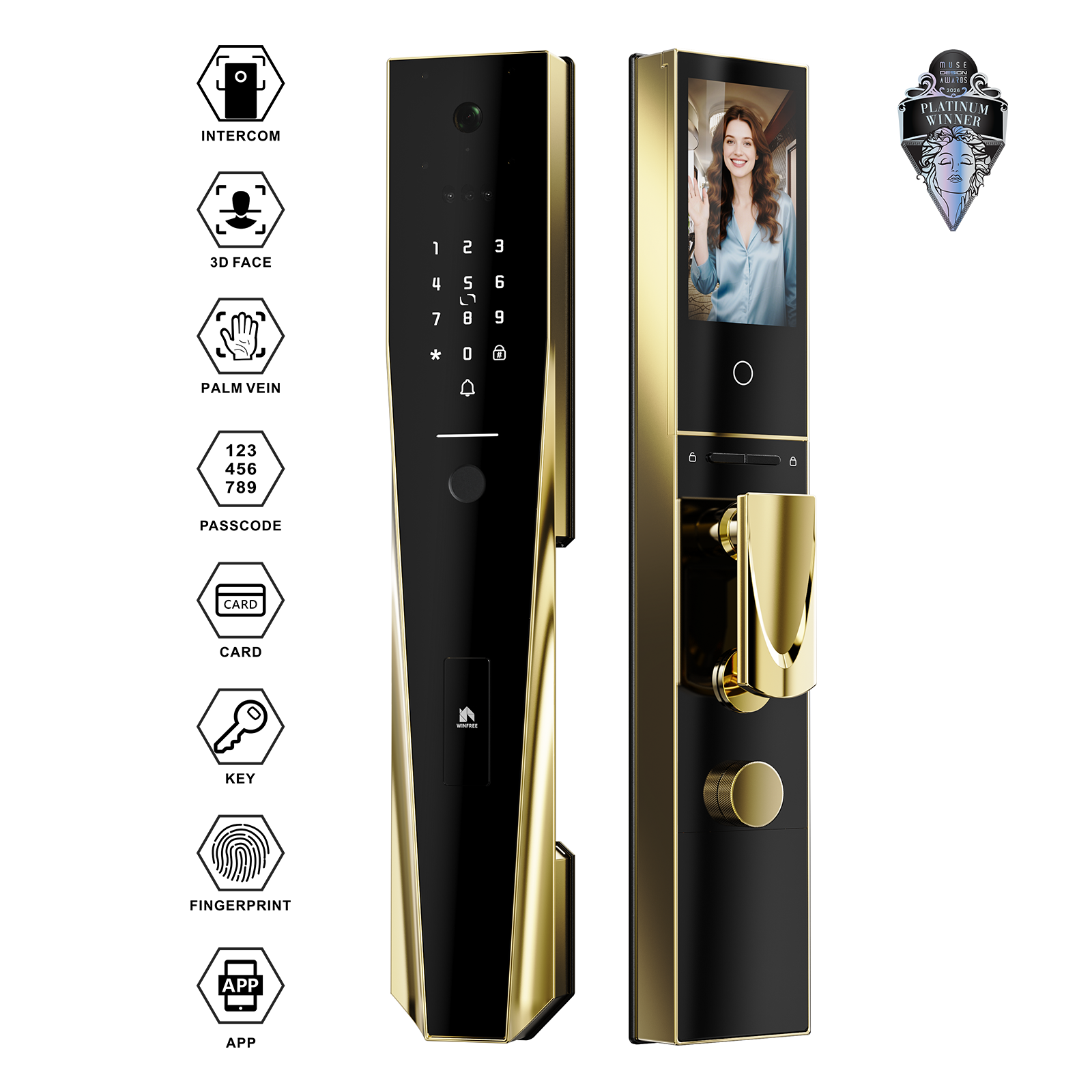 Khóa cửa thông minh Winfree Tuya Wifi nhận diện khuôn mặt 3D - W-V07 - Ảnh 3