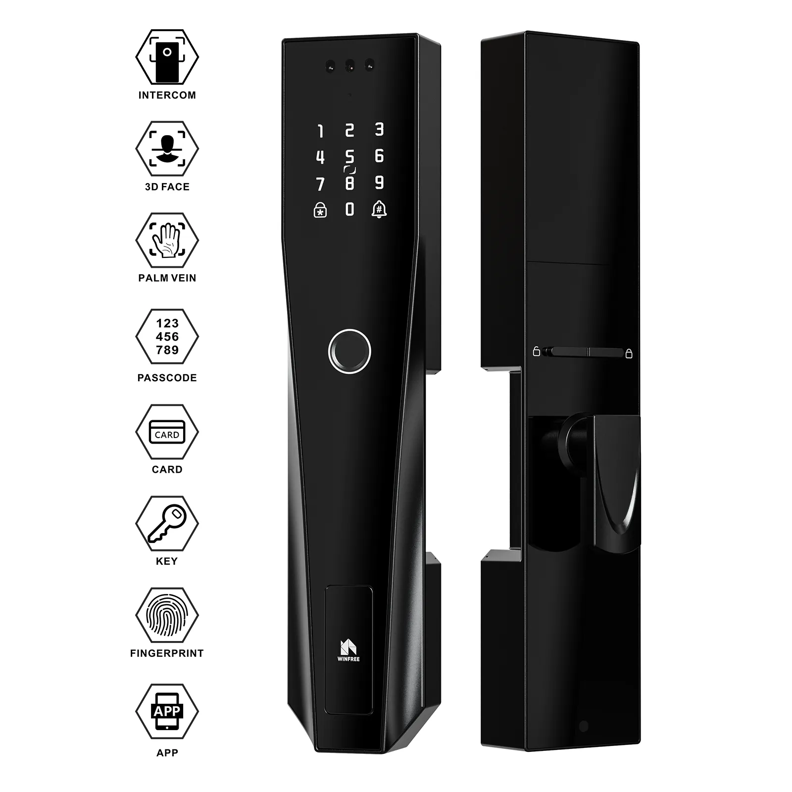 Khóa cửa thông minh Winfree Tuya Wifi nhận diện khuôn mặt 3D - Q07 - Ảnh 2